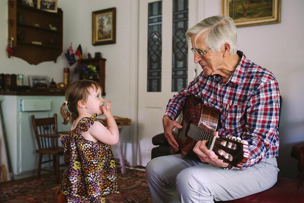 Prue Vickery documentary family photography grandparents guitar Sydney unposed